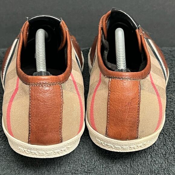 Men’s Burberry Brown Leather & Nova Check Canvas Low Top Shoes Size 12 AUTHENTIC - Picture 5 of 9